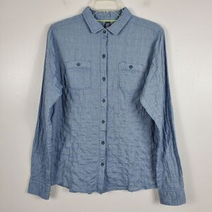 Mountain Hardwear Womens Heralake Long Sleeve Shirt Crinkled Button Blue Sz M